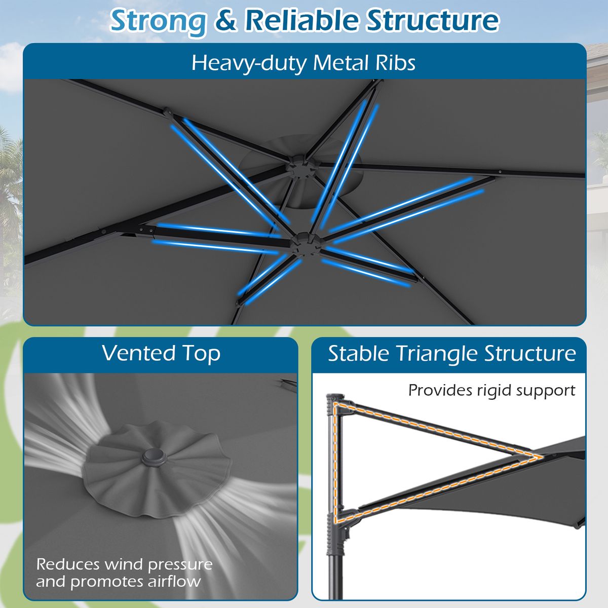 Parasol suspendu Coast - pivotant à 360° - avec ouverture d'aération - beige/gris - 3 mètres