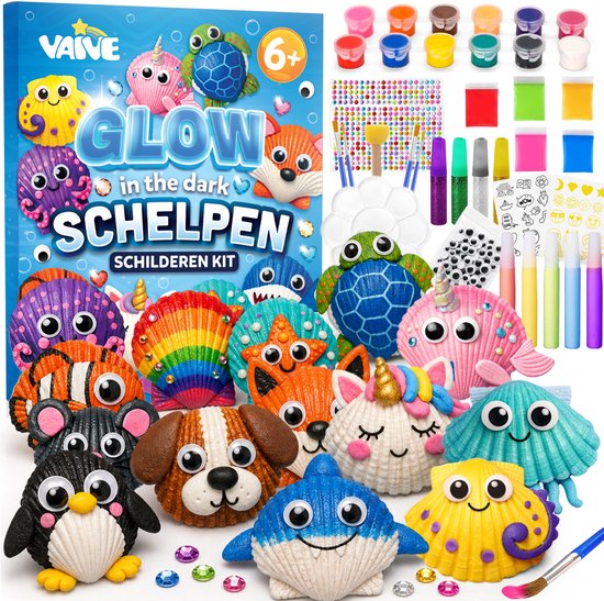 Vaive Peinture sur coquillages, 75 pièces – Kit de loisirs créatifs « Happy Stones » phosphorescents – Loisirs créatifs - Kit de loisirs créatifs pour filles et garçons - Kits de loisirs créatifs