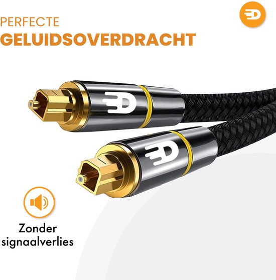 Drivv. Câble optique Toslink Premium en nylon - Câble audio optique - Câble audio optique - Barre de son - Mâle-mâle - 10 mètres - Argent