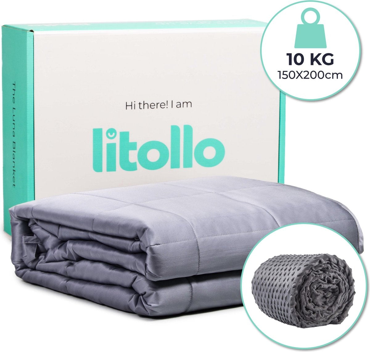 Litollo Verzwaringsdeken 10 kg Met Zachte Buitenhoes - Weighted Blanket - Duurzaam Bamboe Materiaal - Grijs - 150x200cm