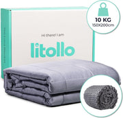 Litollo Verzwaringsdeken 10 kg Met Zachte Buitenhoes - Weighted Blanket - Duurzaam Bamboe Materiaal - Grijs - 150x200cm