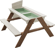 Table de pique-nique Sunny Dave « Zand & Water » en beige pour enfants - Table de pique-nique multifonctionnelle avec 2 bacs amovibles en plastique - Bois certifié FSC