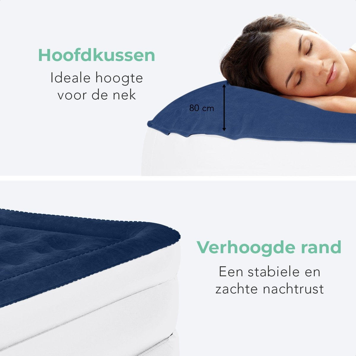 LifeGoods Airbed - 1 personne - avec pompe intégrée - sac de transport et kit de réparation inclus - blanc/bleu