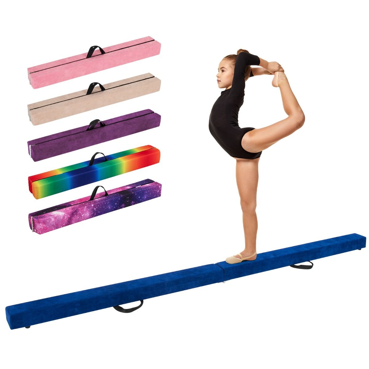 Poutre d'équilibre pliable Coast - Poutre de gymnastique en mousse - Socle en bois - 270 x 10 x 7,5 cm - Violet/Rose/Bleu/Jaune terre/Arc-en-ciel