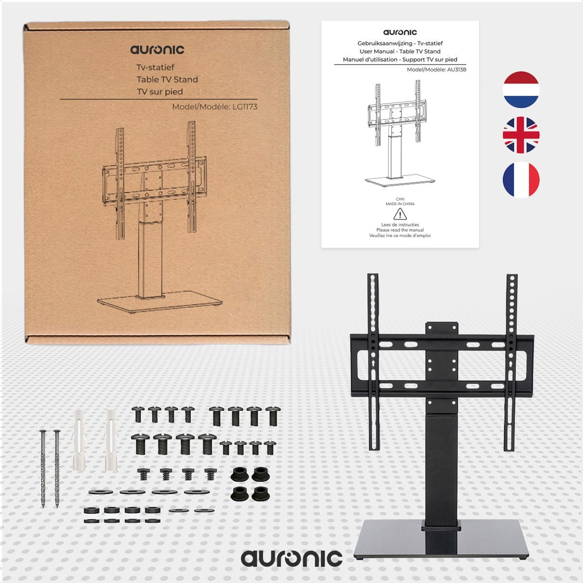 Auronic TV Stand - Pied TV - Rotatif - Réglable - Inclinable - 26 à 55 pouces - Noir