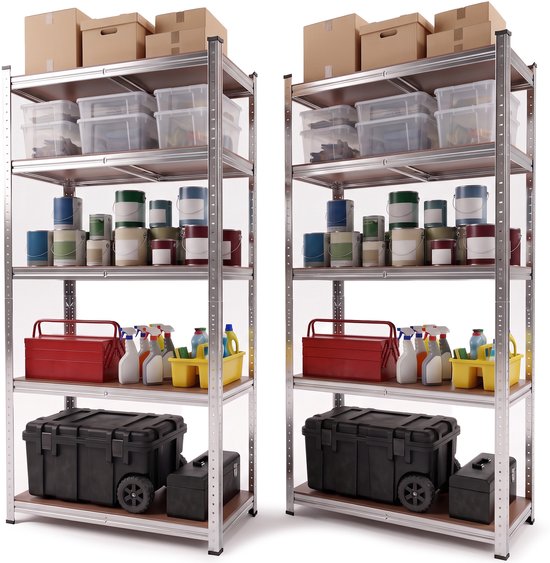 Étagère Infinity Goods - Lot de 2 - 180 x 90 x 40 cm - Étagère de rangement en métal - Armoire de rangement - Rayonnage d'entrepôt à 5 tablettes - Charge max. : 175 kg par tablette, 875 kg au total