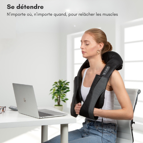 Auronic Coussin de Massage Shiatsu - Appareil électrique - Cou et épaules - Fonction chaleur avec infrarouge - Noir