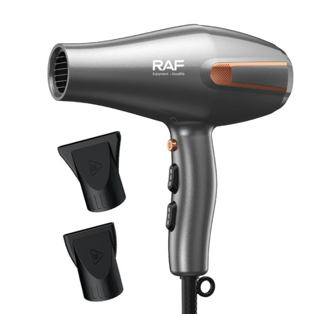 Sèche-cheveux professionnel RAF R.4505 - Noir - 2 200 W - Silencieux, air froid, 2 embouts