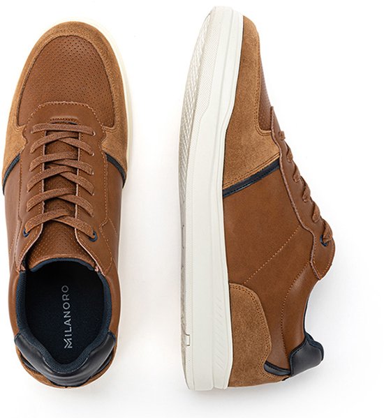 Milanoro - Baskets élégantes en cuir pour homme - Bleu marine - Taille 46