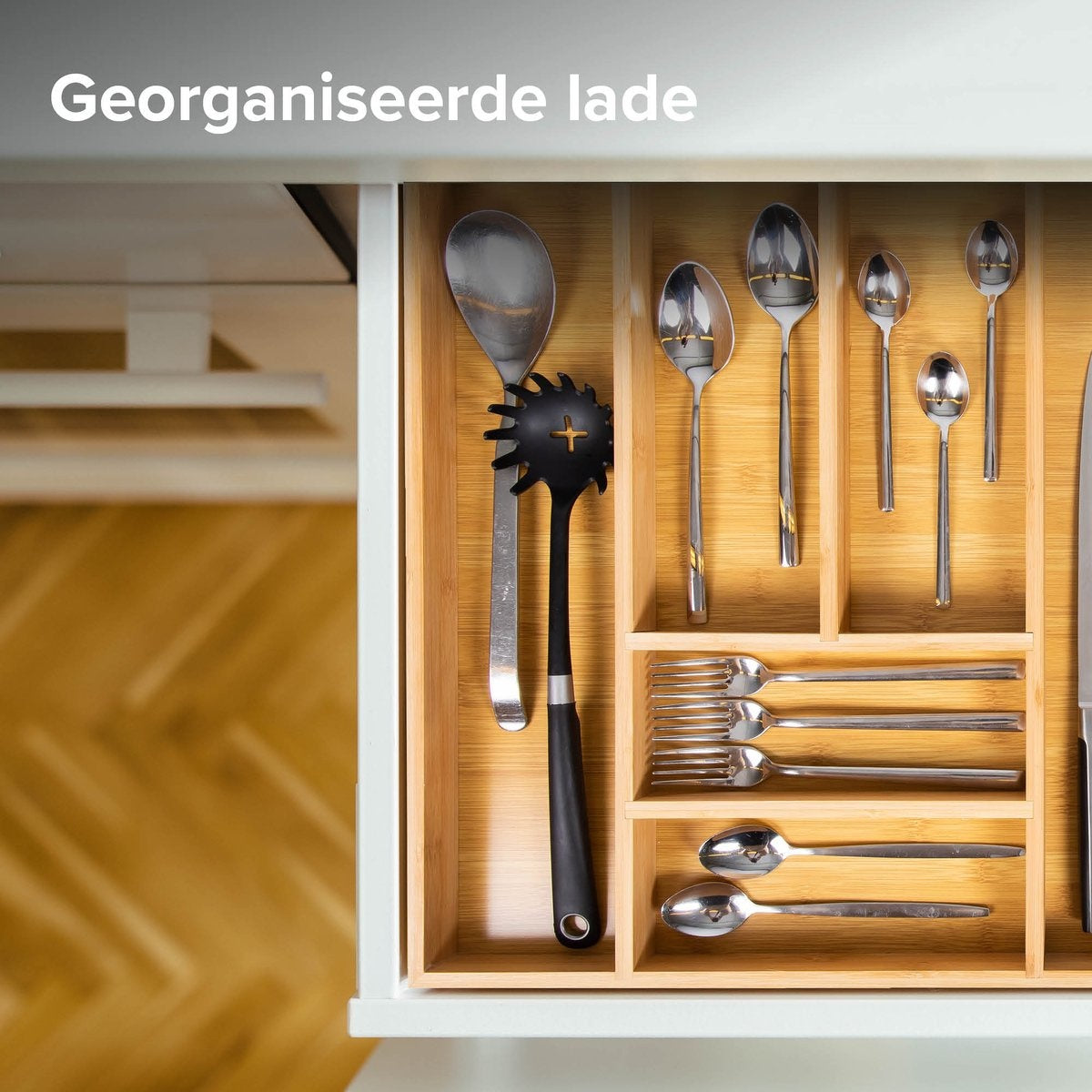 Grote Bestekbak Bamboe 51x47x5cm | Besteklade van Coninx | Bestekhouder | Opbergbak | Duurzaam | Enkel geschikt voor laden van 47cm diep of meer