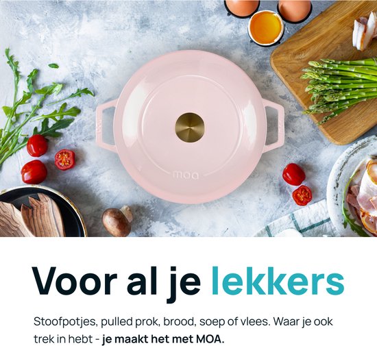 MOA Casserole en fonte - 5,7L - Pour toutes les sources de chaleur y compris l'induction - Avec couvercle - Ø 26cm - Revêtement antiadhésif - Lilas