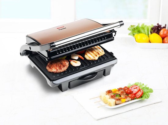 Gril de table Bestron - ASW113CO - 1 000 W - Appareil à croque-monsieur - Surface de cuisson 25 x 17 cm - Cuivre - Garantie 5 ans