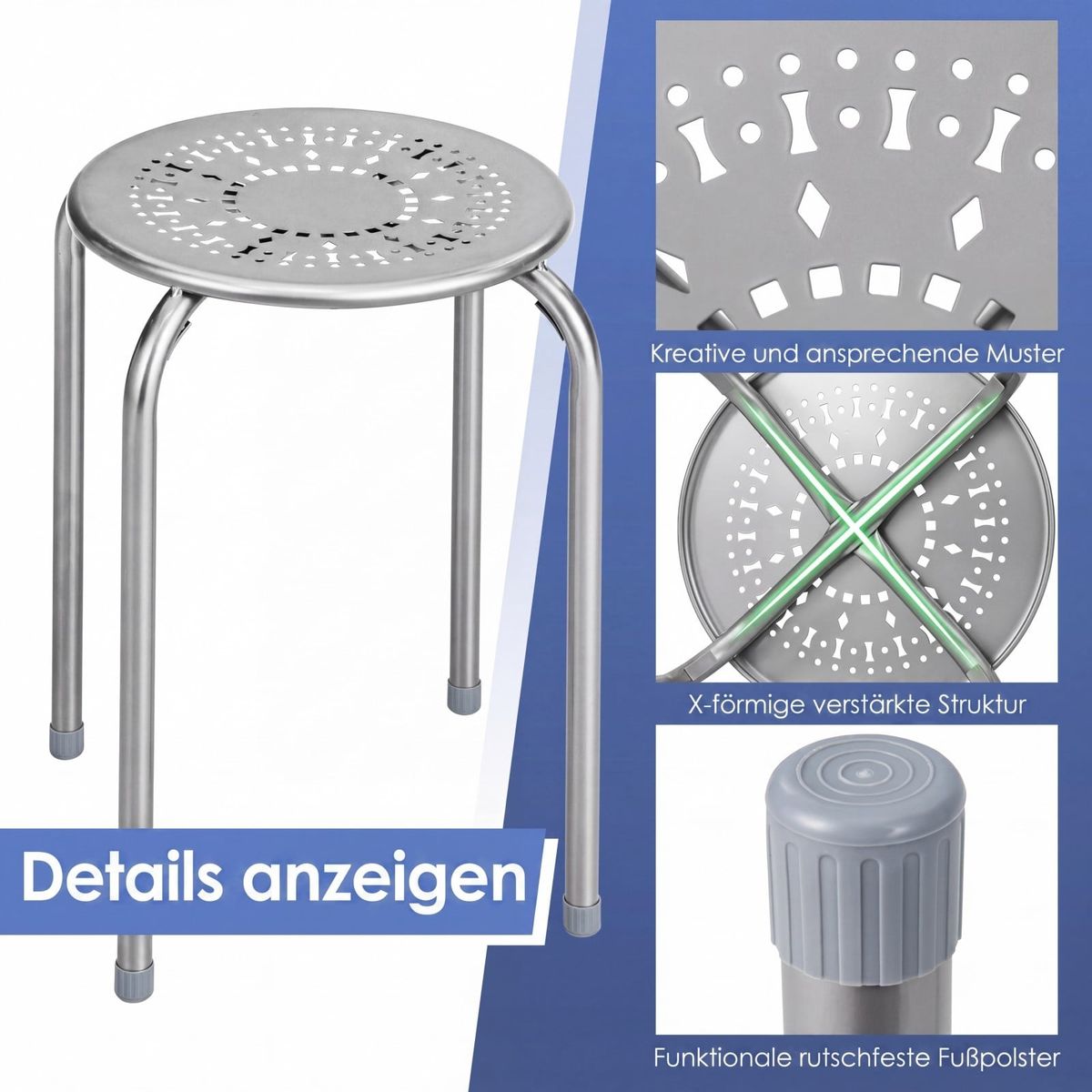Lot de 6 tabourets empilables en métal Coast - structure renforcée - prêts à l'emploi - gris