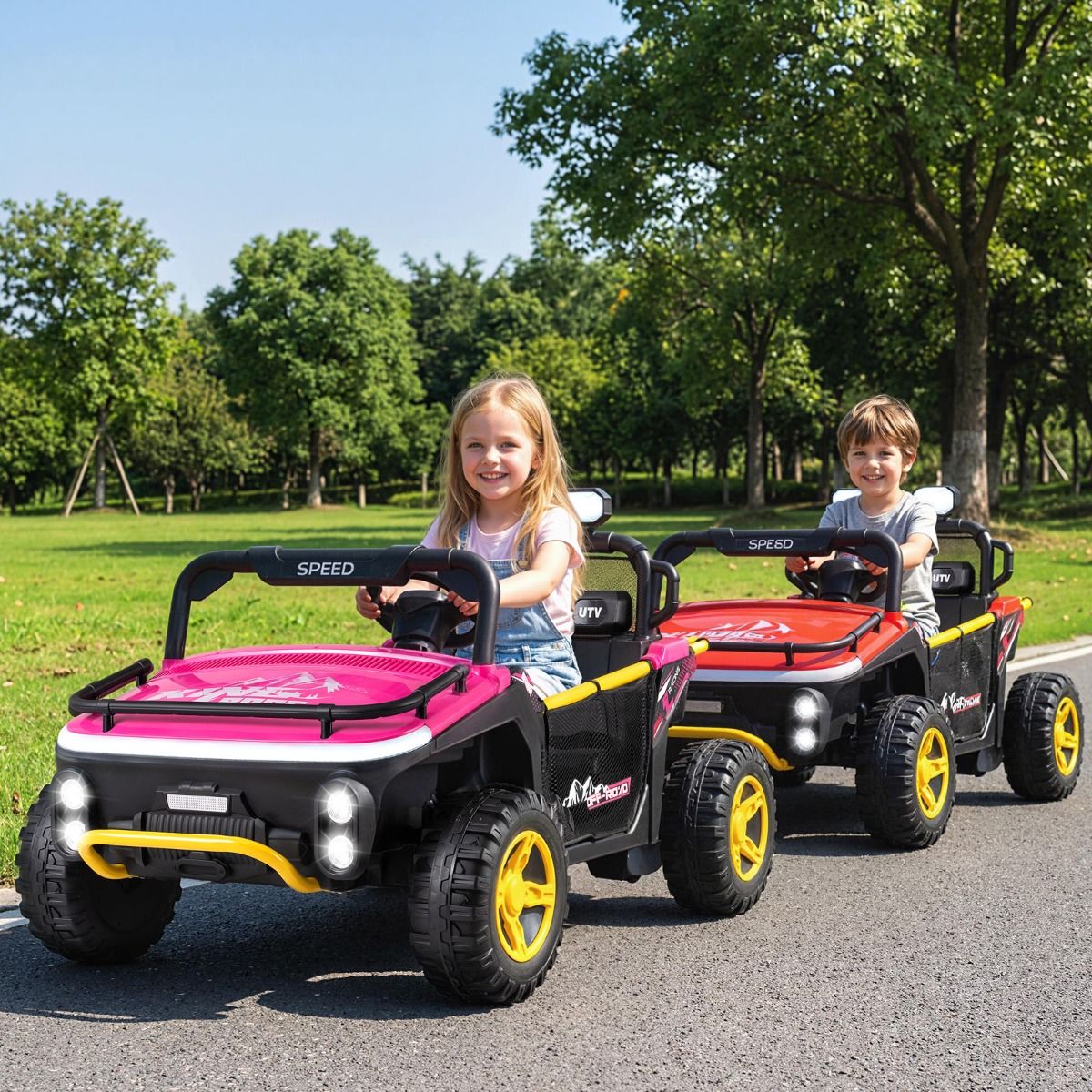 Voiture pour enfants Coast avec télécommande - 2 places - musique et éclairage LED - noir