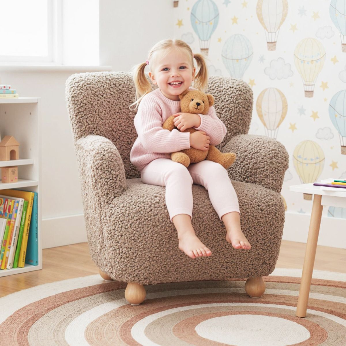 Fauteuil pour enfant Coast avec dossier - pieds en bois - chaise rembourrée pour enfant - marron clair