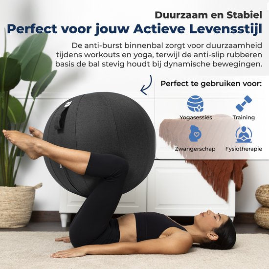 Ballon de siège Backerz 55 cm - Ballons de siège avec housse en lin - Chaise de bureau ergonomique pour le bureau et la maison - Ballon de yoga haut de gamme - Anthracite