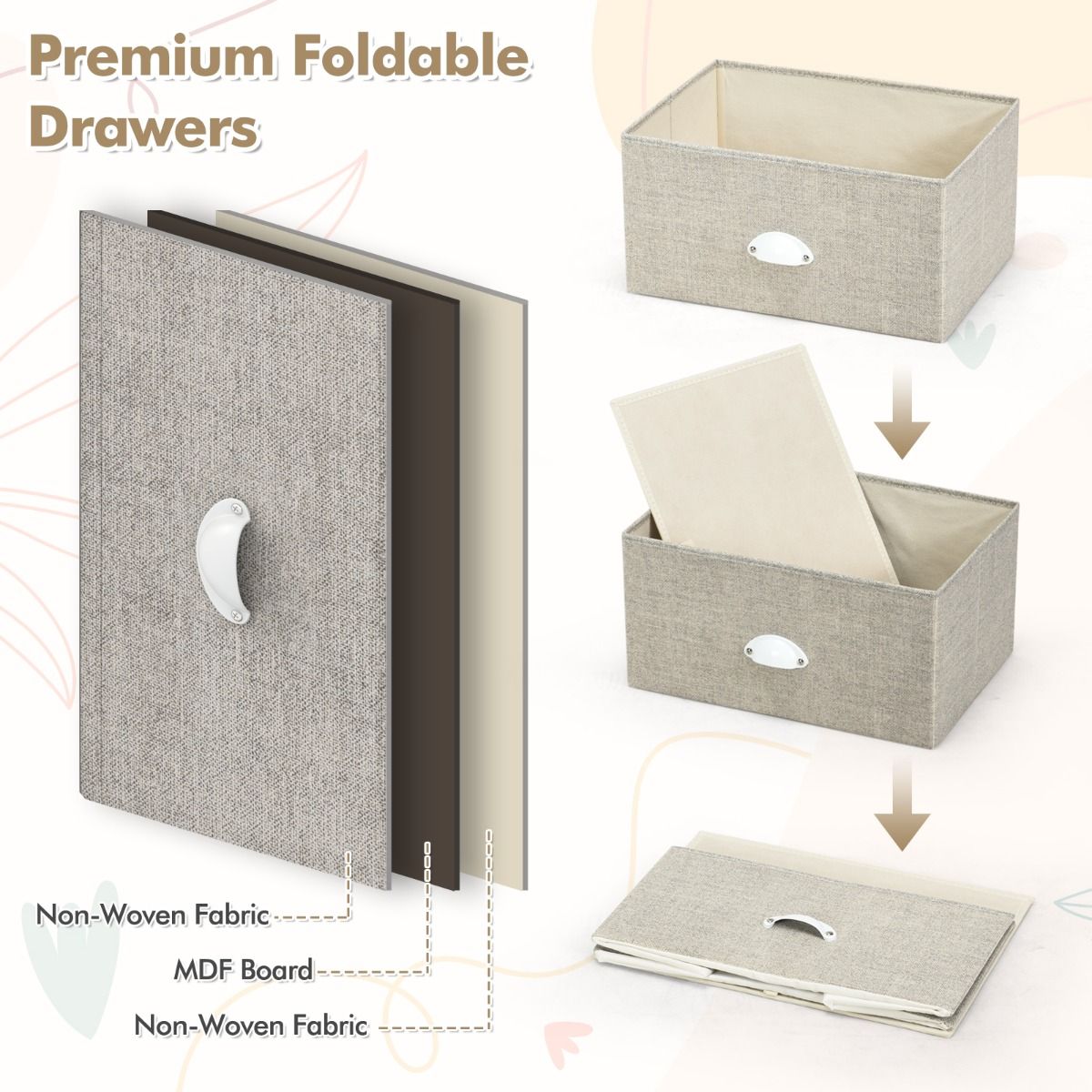 Commode Coast à 3 tiroirs - Meuble de rangement avec tiroirs rabattables - Structure métallique - Blanc et gris clair