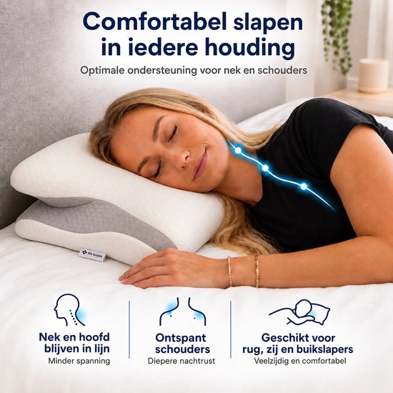 Oreiller ergonomique - 95 % coton - Oreiller pour douleurs cervicales - Oreiller papillon - Pour les personnes dormant sur le dos, sur le ventre ou sur le côté - Mousse à mémoire de forme - Oreiller en mousse à mémoire de forme - Oreiller de sommeil - Ore