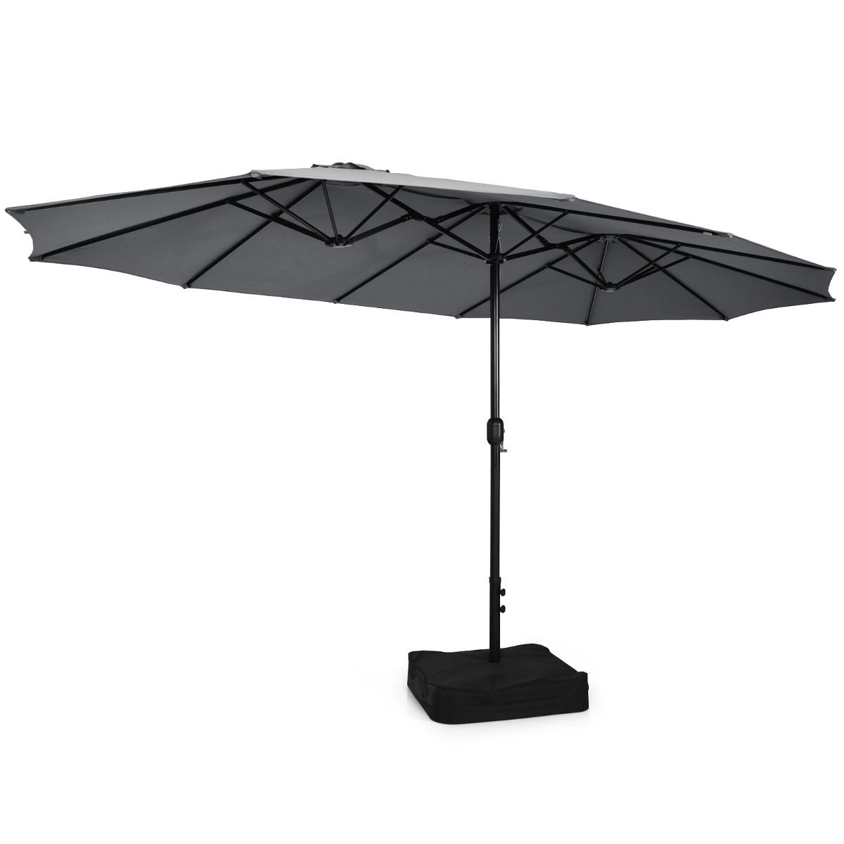 Parasol double Coast avec pied - surface d'ombre extra-large - mécanisme à manivelle - gris 451,5 x 264 cm