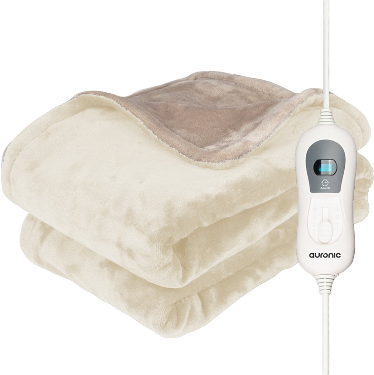 Couverture chauffante électrique Auronic pour 2 personnes - Beige - 200 x 180 cm - 3 niveaux de chaleur, minuterie