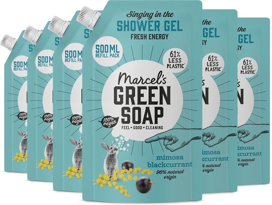 Recharge de gel douche Marcel's Green Soap - Mimosa et cassis - 6 x 500 ml