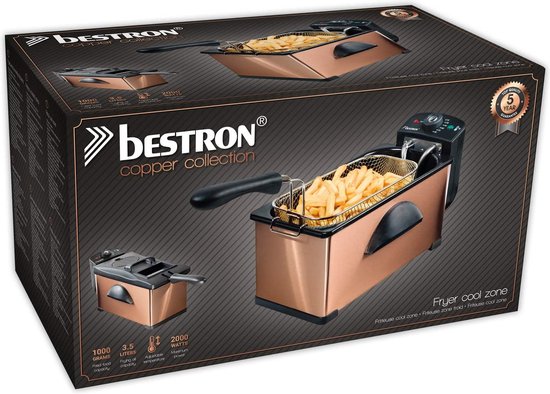 Friteuse Bestron 3,5 litres - AF370CO - Friteuse 2 000 W - Fenêtre de visualisation - Cuivre - Garantie 5 ans