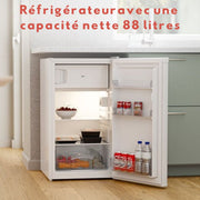 Réfrigérateur KitchenBrothers - 88L Compartiment de réfrigération - 14L Compartiment de congélation - Glacière - Frigo - Blanc