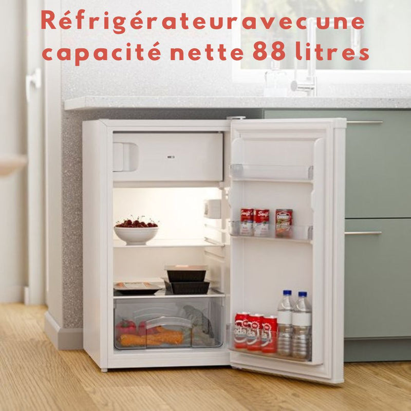Réfrigérateur KitchenBrothers - 88L Compartiment de réfrigération - 14L Compartiment de congélation - Glacière - Frigo - Blanc