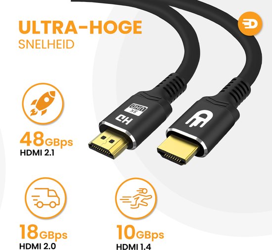 Drivv. Câble HDMI Premium 2.1 - Ultra HD 8K - HDMI vers HDMI - Convient à Xbox Series X & PS5 - 1 mètre - Noir