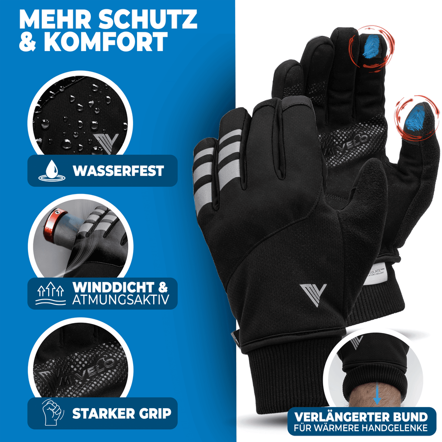 Gants de vélo  Gants de vélo d'hiver unisexes – 3M Thinsulate – Coupe-vent, déperlants et compatibles avec les écrans tactiles