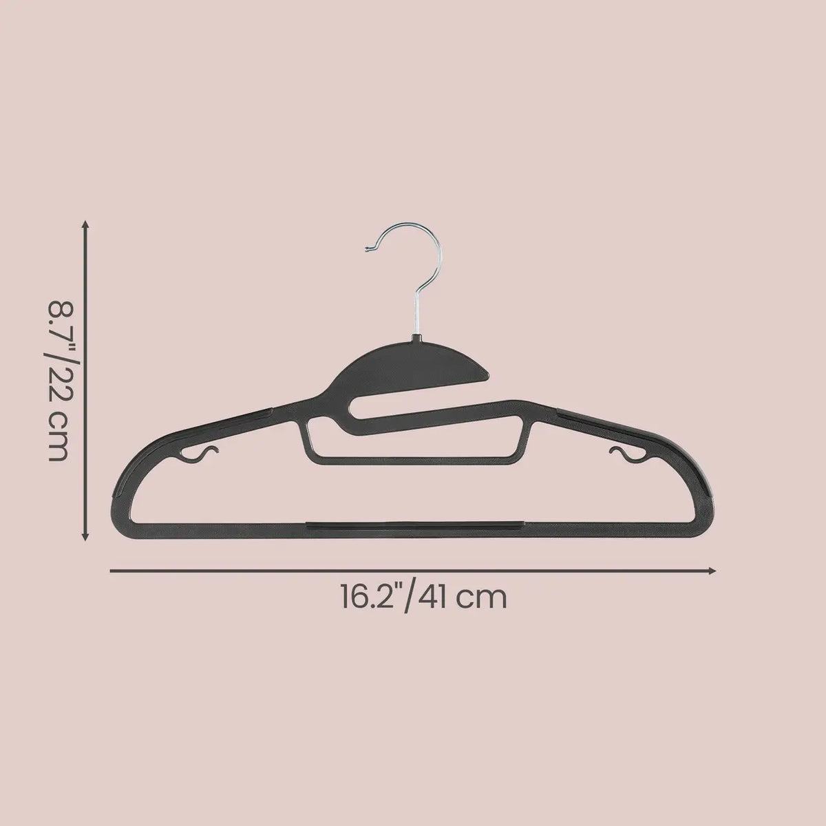 Lot de 50 cintres en plastique Ochama – Noirs, longueur 41,5 cm, profil ultra-fin de 0,5 cm – Ouverture en forme de U pour une utilisation facile, antidérapants, peu encombrants, avec crochet pivotant à 360°