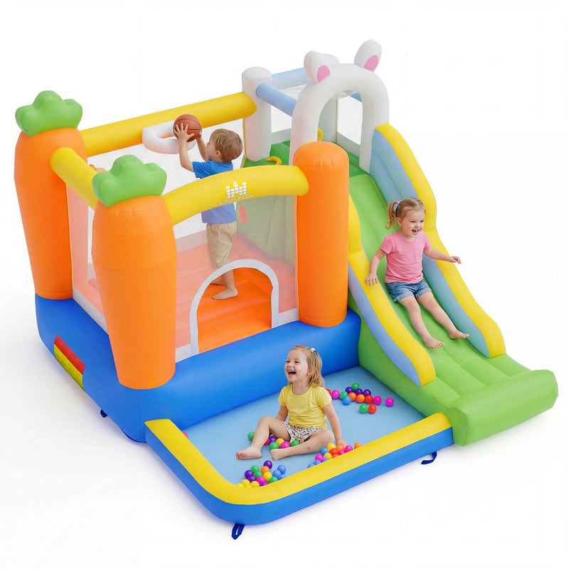 Château gonflable Coast - avec toboggan et piscine à balles - panier de basket et mur d'escalade - multicolore 280 x 245 x 193 cm