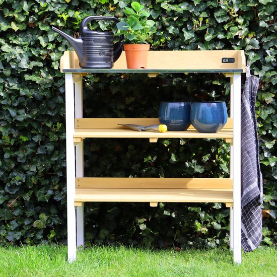 Table de jardin AXI avec étagères de rangement, marron/blanc - Table de jardin pratique avec plan de travail en zinc