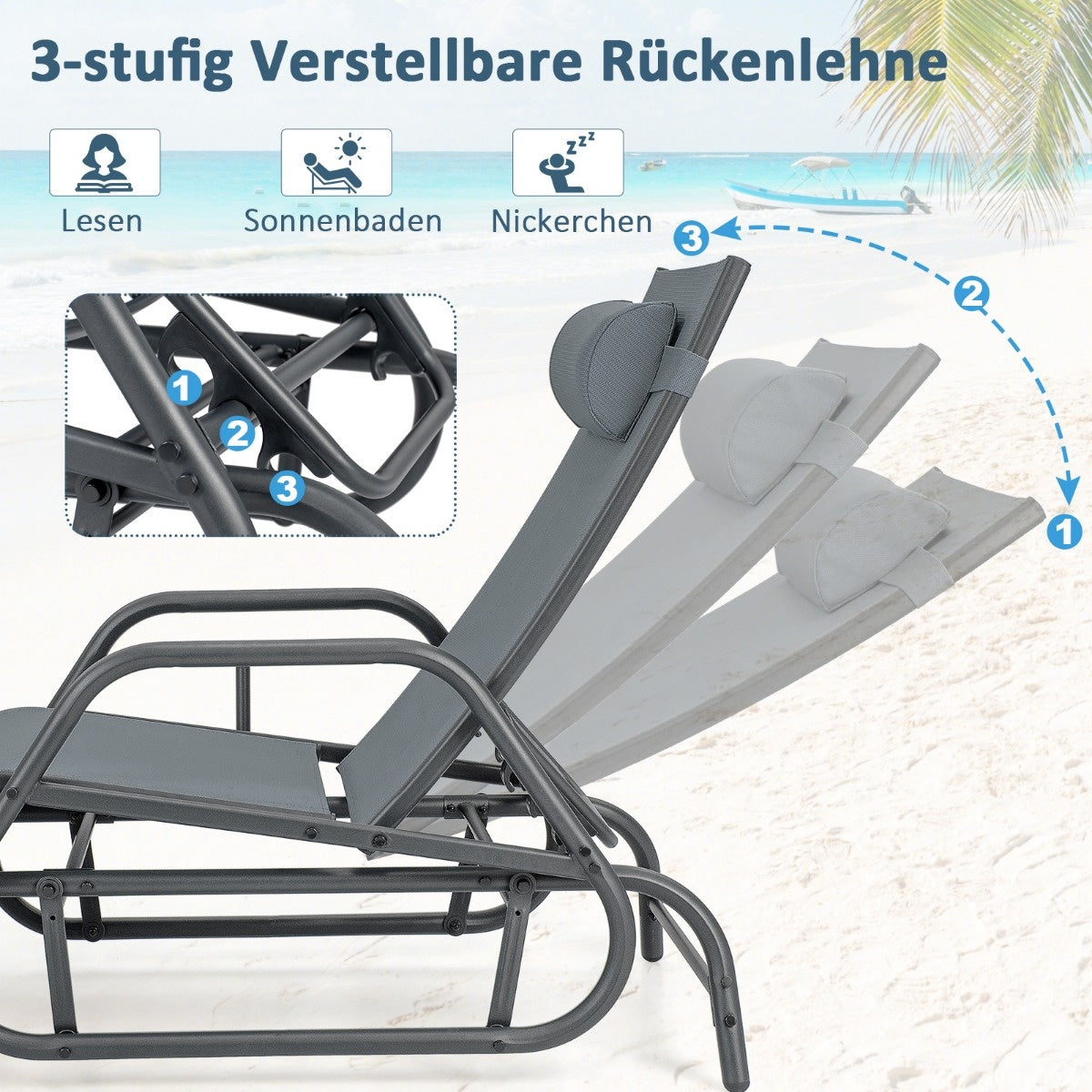 Bain de soleil Coast avec fonction balançoire Bain de jardin avec dossier réglable gris