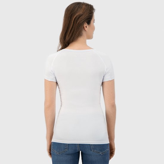 Anti Sweat Shirt - Fibershirts® - Coussinets d'aisselles cousus - Maillot de corps - Blanc - Col rond - Femmes - Taille M