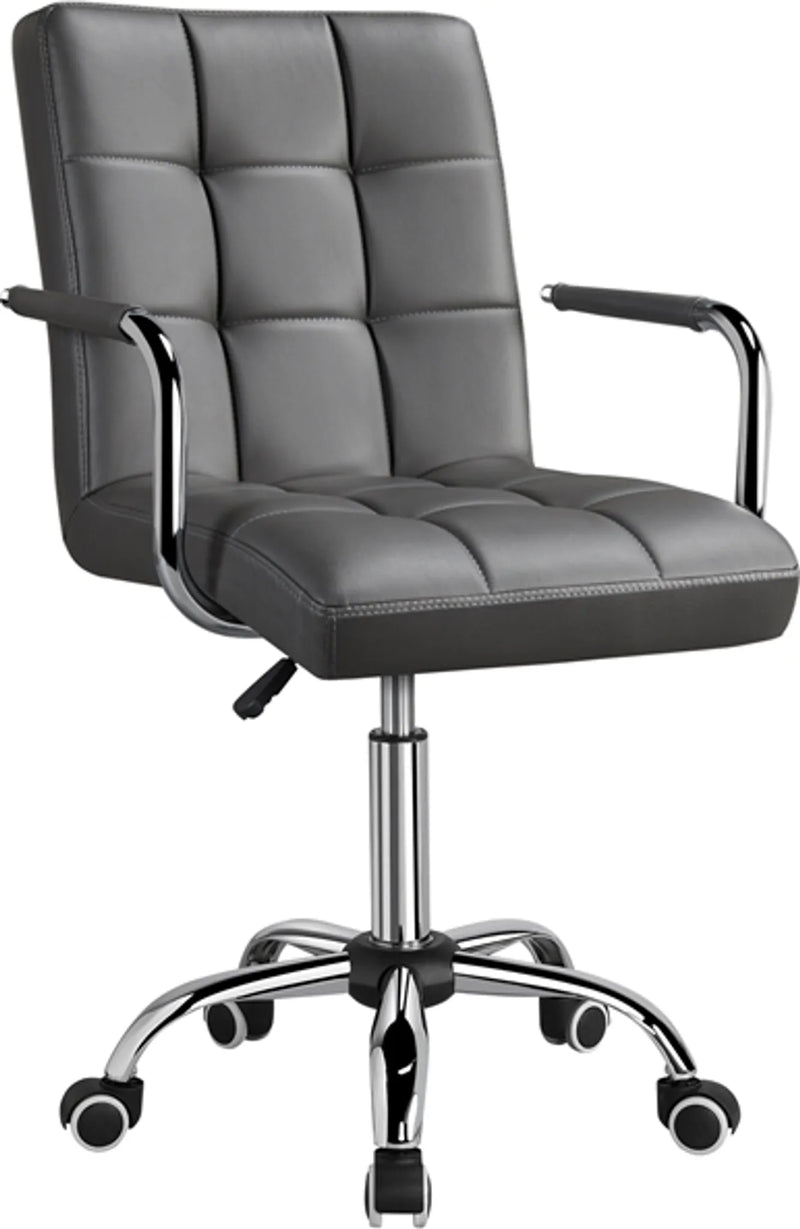 Chaise de bureau Yaheetech Luxe en simili cuir, 88,5-103 cm – Gris élégant – Polyuréthane et acier