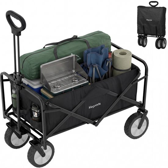 Chariot pliable LifeGoods - 94 L - Capacité de charge de 70 kg - 90 x 50 x 58 cm - Roues pivotantes - Chariot pliable avec housse lavable - Noir