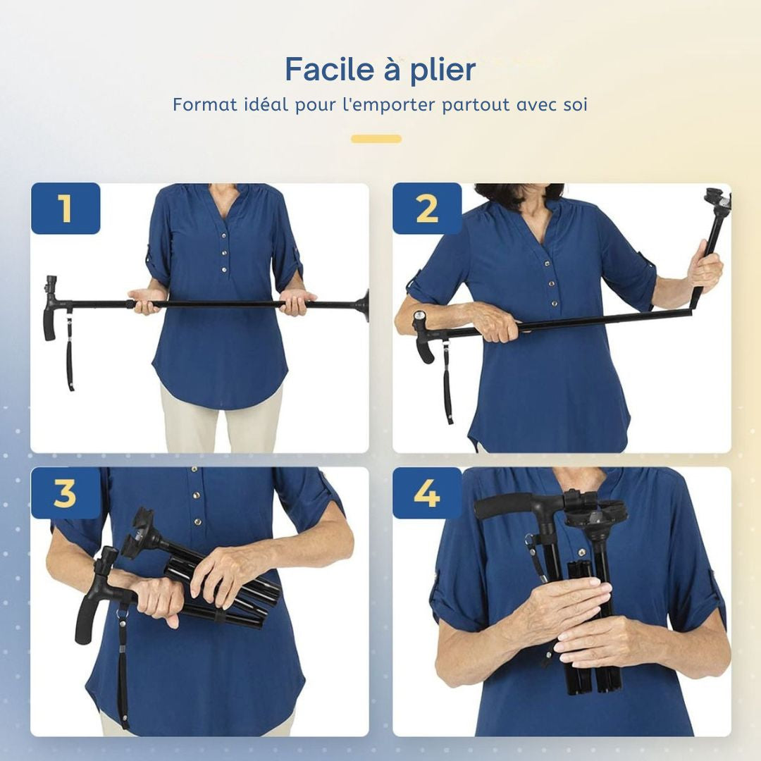 Canne de marche - SafeLife - avec lumière LED - pliable et ajustable - noir