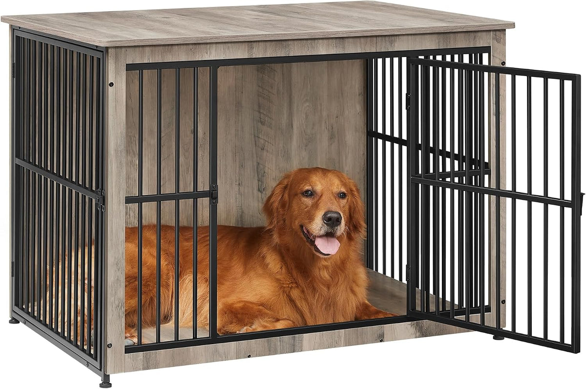 Cage pour chien Feandrea DEGWOOD, style meuble - 110 × 76 × 82 cm - grège/noir