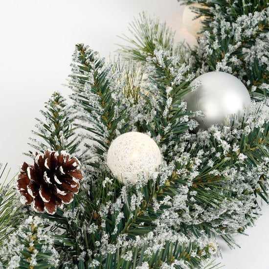 Guirlande « Black Box Trees » Kaprun, vert, argent givré, blanc chaud, 20 L, 180 ampoules, à piles et avec minuterie - L 270 x P 25 cm