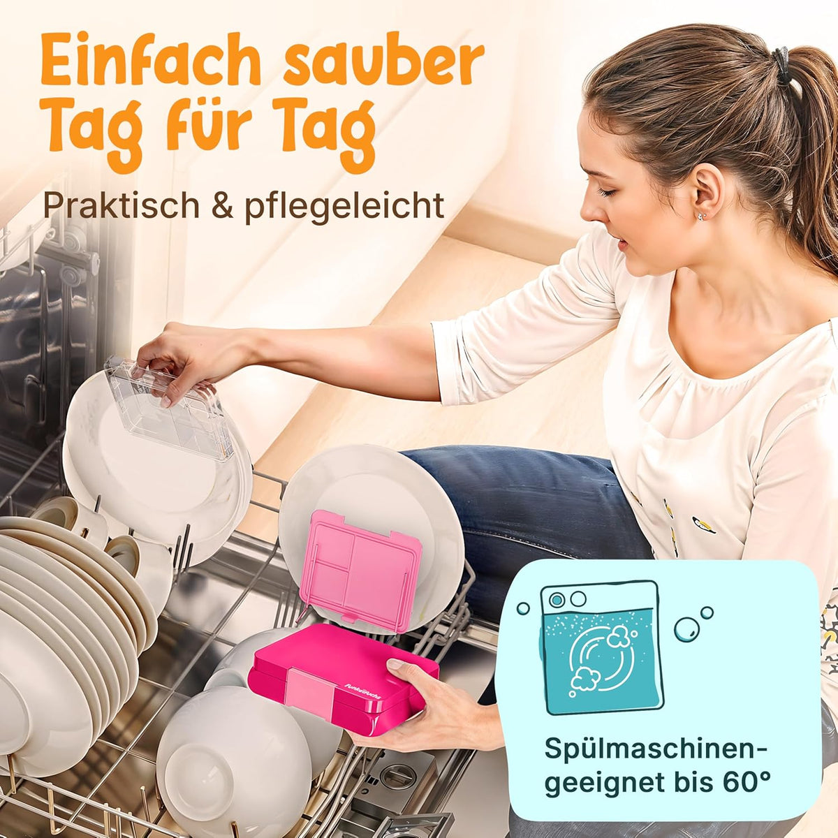 Funkelfuchs® - Boîte à lunch pour enfants avec compartiments - 500ml, rose - Boîte à lunch étoile, petite - Boîte à snack, boîte à snack, boîte à lunch, boîte à repas, boîte à bento pour enfants - pour l'école, la garderie et le jardin d'enfants