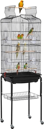 Cage à oiseaux Yaheetech XXL avec support et aire de jeux - Noir - 46 x 35 x 150,5 cm