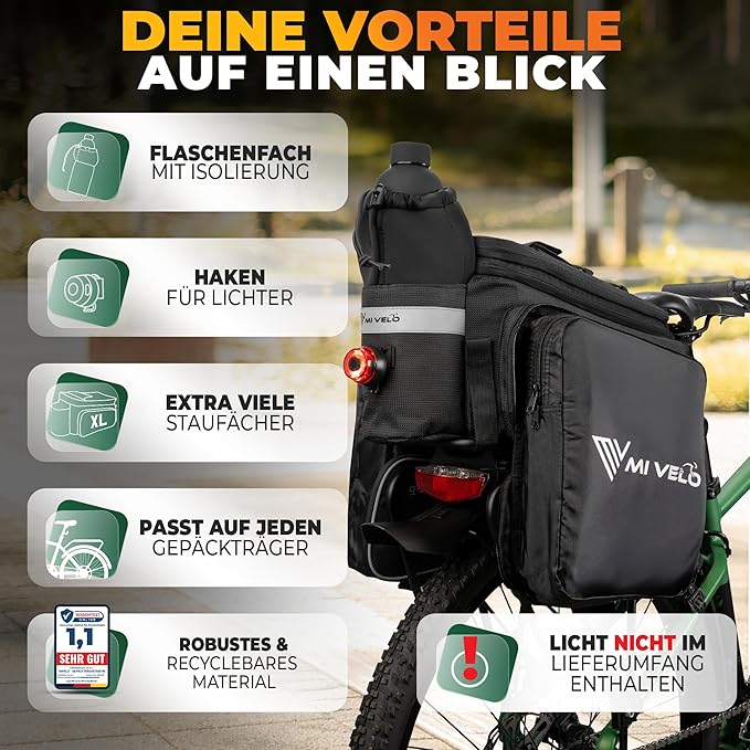 MIVELO Pannier - Imperméable et réfléchissant - 20 litres - Noir réfléchissant