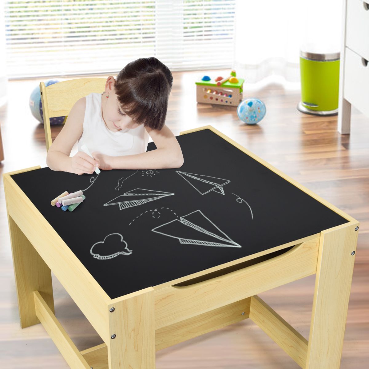 Ensemble table et chaises pour enfants Coast - avec espace de rangement - plateau réversible - jaune