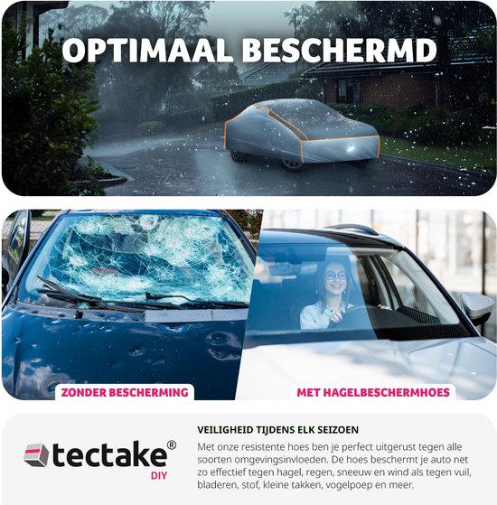 tectake® Car cover - Bâche voiture - Protection contre la grêle - Couverture imperméable - Respirante - Garage auto élastique - Accessoires auto avec sac de rangement - Compatible avec de nombreux modèles - Dimensions (LxLxH) 483x 178x 120 cm - Large