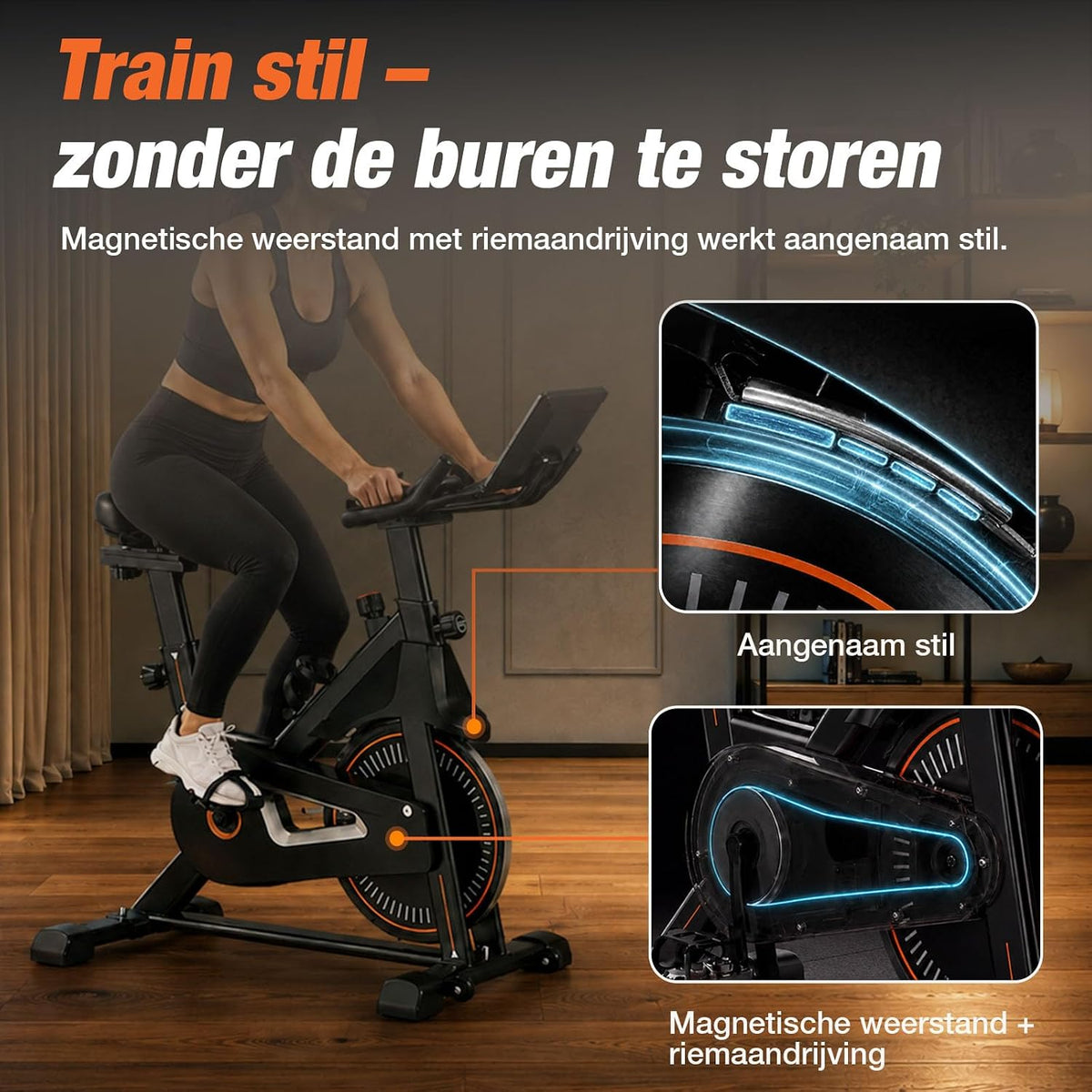 Vélo d'appartement magnétique DH FitLife - Noir - 120 x 53 x 110 cm - Silencieux, réglable, cardiofréquencemètre