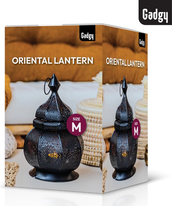 Gadgy Lanterne Orientale - Lanterne marocaine Windlight - Décoration d'intérieur - Lampe de table - Porte-lampions Salon - Porte-lampions Cadeau - Métal 26x18 CM