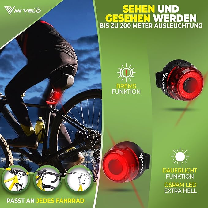MIVELO Kit d'éclairage pour vélo - rechargeable par USB et étanche - 100 Lux - Smart One