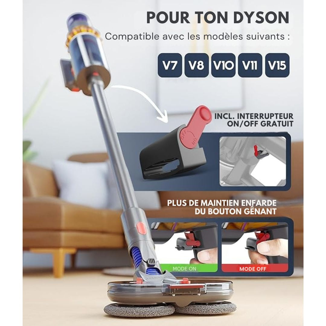 Accessoire serpillière pour aspirateur Dyson - HELDENWORK  -V7/V8/V10/V11/V15/Gen5 - essuie-sol électrique avec réservoir d'eau, de recharge et 8 serpillières lavables - noir/gris