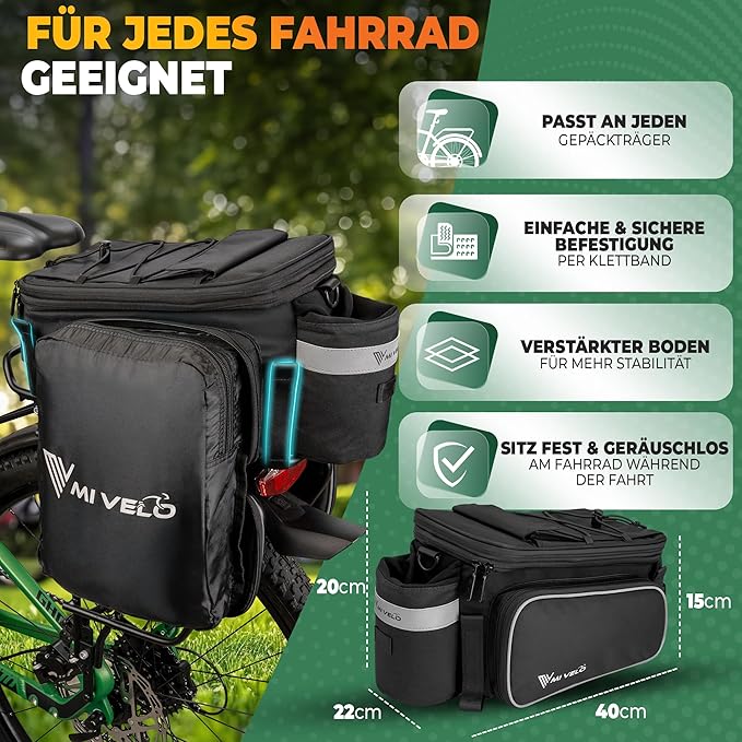 MIVELO Pannier - Imperméable et réfléchissant - 20 litres - Noir réfléchissant